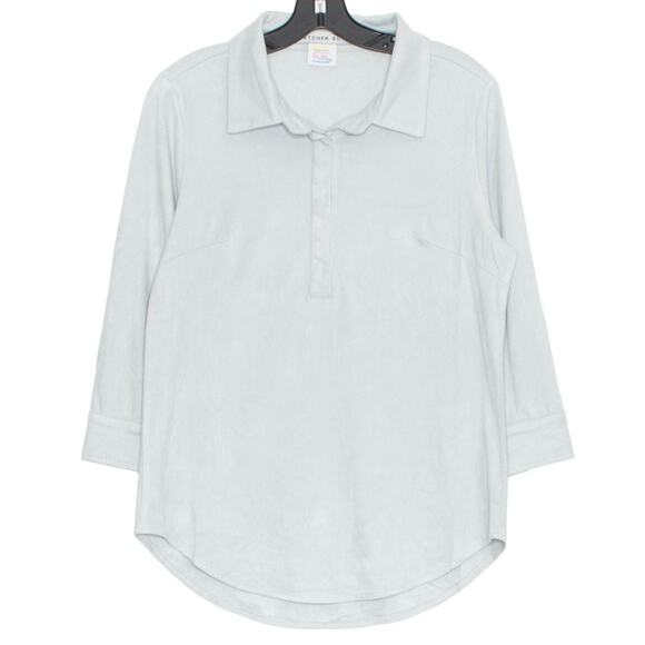 Gretchen Scott Womens Top Faux Suede Polo 3/4 Sleeve Hidden Button Blue Large JD - Picture 1 of 6